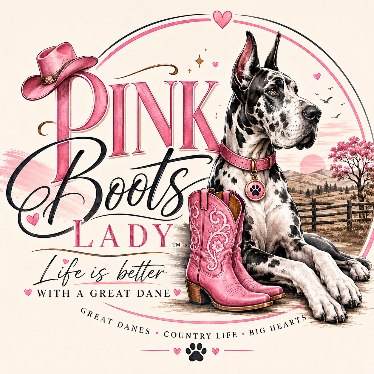 Logo Pink Boots Lady with Great Dane